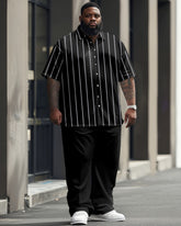 Men's Plus Size Business Simple Striped Print Short Sleeve Shirt Trousers Suit