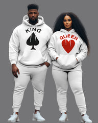 Couple Large Size Outfit KING QUEEN Letter Printing Hoodie Set