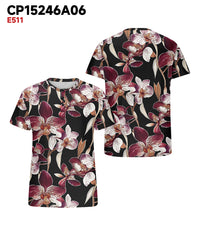 Men's Plus Size Hawaiian Floral Print Henry Collar Button Short Sleeve Tee