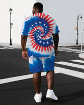 Big & Tall Men's National Flag Inspired Turbine Back Print Independence Short-Sleeve T-shirt Shorts Set