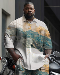 Men's Large Size Irregular Color Block Marble Long Sleeve Walking Set