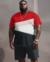 Street Casual Black And Red Irregular Color-block Printed Large Men's Set