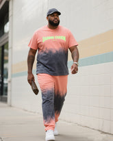 Big Boy Street Fashion Grey Gradient Pink English Print Short Sleeve Trousers Suit