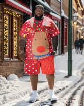 Big Men's Christmas Elk Oil Painting Polka Dot Graffiti Short Sleeve Shorts Set