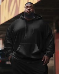 Big Guys 2-Piece Tracksuit Solid Color Hoodie & Pants Set