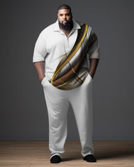 Big and Tall Men's Gradient Gentleman Zipper Polo Shirt 2-Piece Set