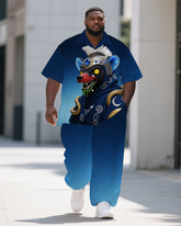 Big Men's Animal Theme Soldier Bear Printed Casual Outdoor Short-Sleeve Shirt Pants 2-piece Sets