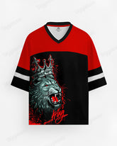 Big & Tall Men's Black And Red Colorblock Crown Lion KING Alphabet Print Mesh Jersey