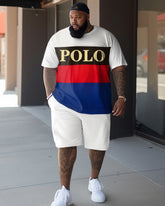Men's Plus Size Color Matching POLO Two-Piece Set