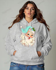 Santa Claus Head Print Women's Plus Size Cotton Hoodie