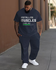 Men's Plus Size Installing Muscles Print T-Shirt Trousers Suit