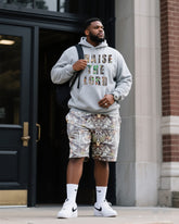 Big & Tall Men's Daily Leisure. Original Design College Style RAISE TSE LORD. Fearless Hoodie Shorts Suit