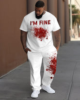 Men's Plus Size I'm Fine Bloody Print T-Shirt Trousers Suit