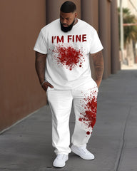 Men's Plus Size I'm Fine Bloody Print T-Shirt Trousers Suit