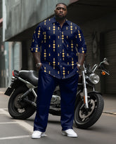 Big Guys Casual Geometric Long Sleeve Shirt & Pants 2 Piece Set