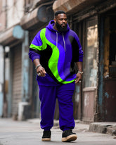 Big & Tall Men's Street Fashion Purple Graffiti Colorblock Print Hoodie Suit