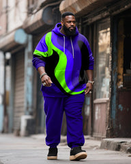 Big & Tall Men's Street Fashion Purple Graffiti Colorblock Print Hoodie Suit