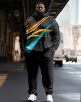 Men's Plus Size Casual Hip Hop Aurora Black Graphic Hoodie Two-Piece Set
