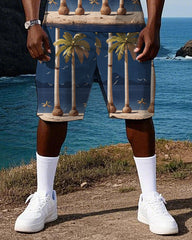 Big Men's Hawaiian Abstract Coconut Trees Printed Vest and Shorts Set