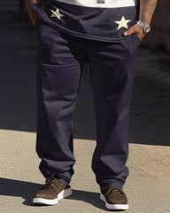 Men's Plus Size Color Matching Star Sports And Leisure Two-Piece Suit