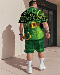 Men's Plus Size St. Patrick Graffiti Print Shirt Shorts Suit