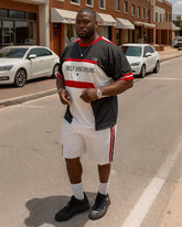 Plus Size Men's Sports Style Color Block Short Sleeve Shorts Suit