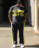 Men's Plus Size King Graffiti Splash-Ink Casual Street Short-Sleeved Trousers Casual Two-Piece Set