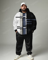 Big Men's Tracksuit Colorblock Plaid Hoodie Sweatpants Set