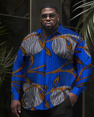 Men's Plus Size Twigs Abstract Long Sleeve Lapel Shirt Two-Piece Set