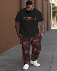 Men's Large Respect Camouflage Street Hip-Hop Casual Two-Piece Set