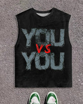 Men's Plus Size Street Fashion You Vs You Alphabet Print Round Neck Sleeveless Vest