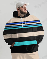 Men's Daily Casual Striped Patchwork Print Plus Size Hoodie Suit