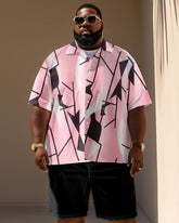 Men's Plus Size Simple Geometric Print Short Sleeve Shirt Shorts Suit