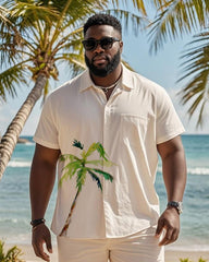 Big & Tall Men's Hawaiian Holiday Coconut Print Pocket Shirt Shorts Suit