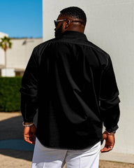 Men's Plus Size Black & Blue Colorblock Long Sleeve Shirt