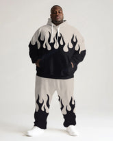 Men's Plus Size Tracksuit Colorblock Flame Print Hoodie and Pants Set