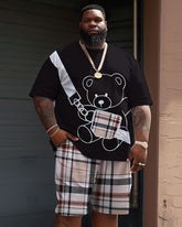 Street Casual Bear Plaid Print Men's Big and Tall Set