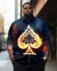 Men's Daily Casual Flame Poker Print Plus Size Lel Long Sleeve Shirt