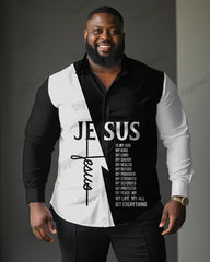 Men's Plus Size Christian Jesus Color Match Long Sleeve Shirt