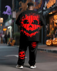 Big & Tall Men's Halloween Dark Pumpkin Totem Print T-Shirt Pants Suit
