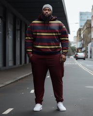 Men's Big & Tall Striped Casual Hoodie and Sweatpants Two Piece Set