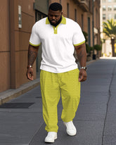 Geometric Jacquard Jacquard Casual Polo Shirt Trousers Suit Men's Plus Size