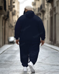 Men's Casual Dark Blue Star Print Plus Size Hoodie Suit