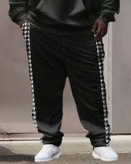 Men's Street Fashion Houndstooth Colorblock Plus Size Hoodie Suit