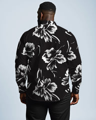 Fashion Large Flower Lapel Long Sleeve Shirt Men's Plus Size