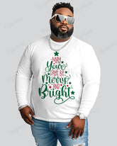 100% Cotton-Merry Christmas Men's Plus Size Long Sleeve T-Shirt