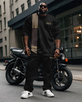 Men's Big & Tall Simple Plaid Patchwork Letter Printing Long Sleeve T-Shirt Trousers Set