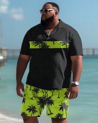 Hawaiian Art Coconut Color-block Shorts Men's Plus Size Set