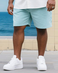 Big Man's Sea Sky Gradient Blue Short Sleeve Shirt Light Cyan Shorts Suit