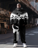 Men's Casual Fashion Skull Viking Print Plus Size Hoodie Suit